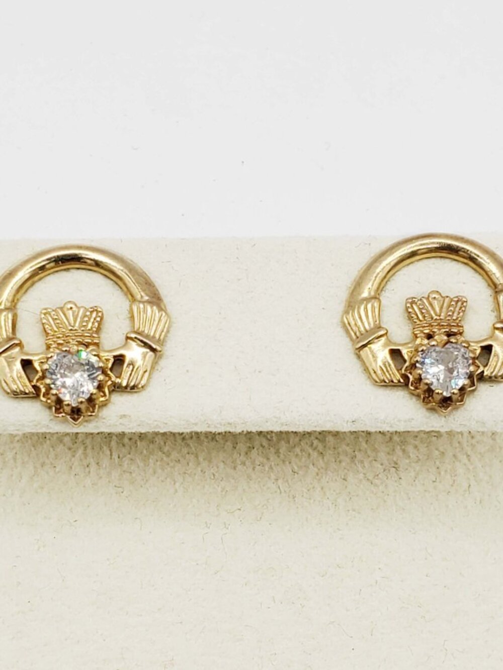 Irish Pear CZ Claddagh Love Loyalty Friendship Earrings 9k Gold